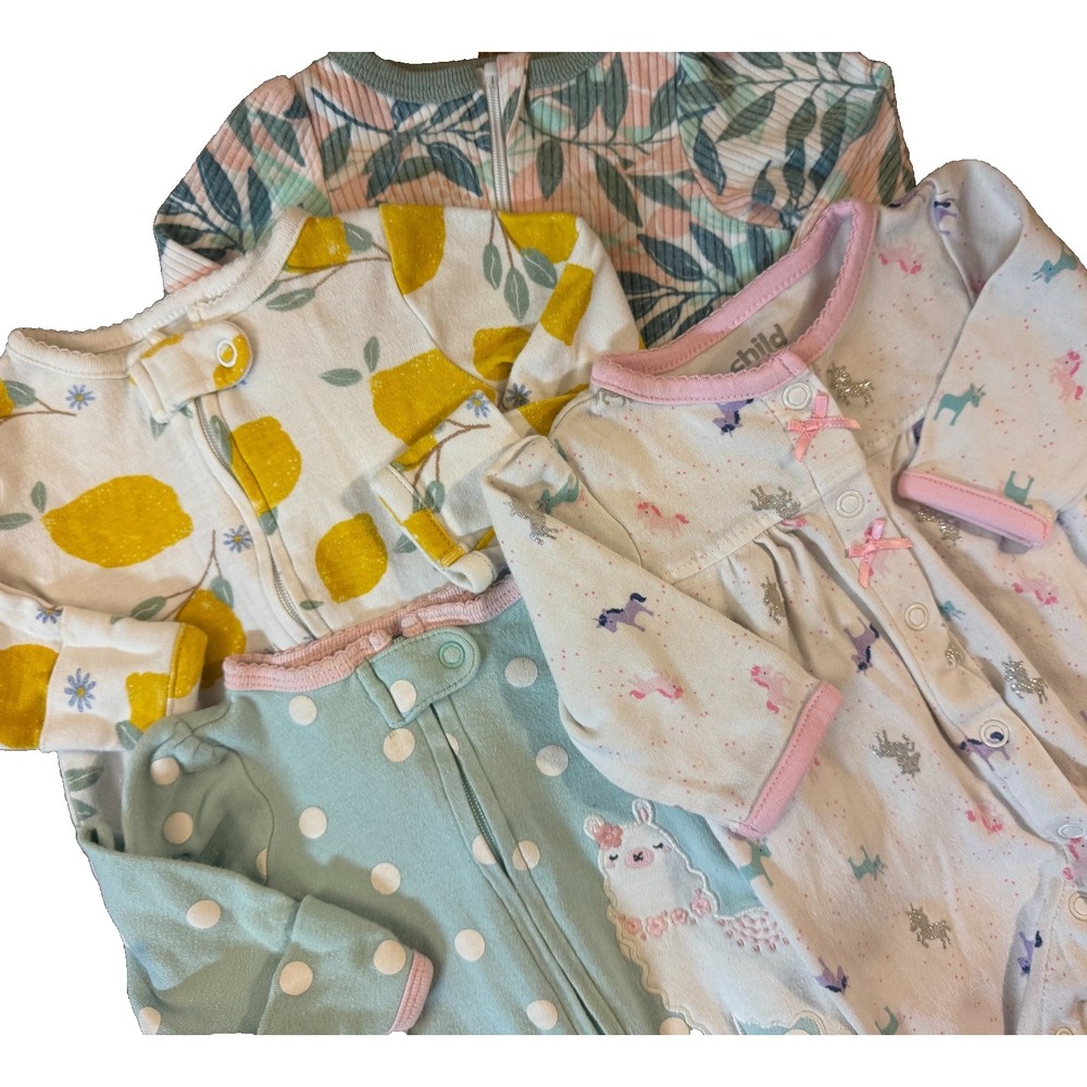 Carters Baby Girl Newborn Sleepers Lot Sleep N Play Rompers Bundle Outfits Lemon